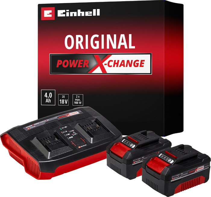 Einhell 18 V/4,0 Ah Starterset - 2 Akkus - Duo-Ladegerät - Power X-Change verpackung