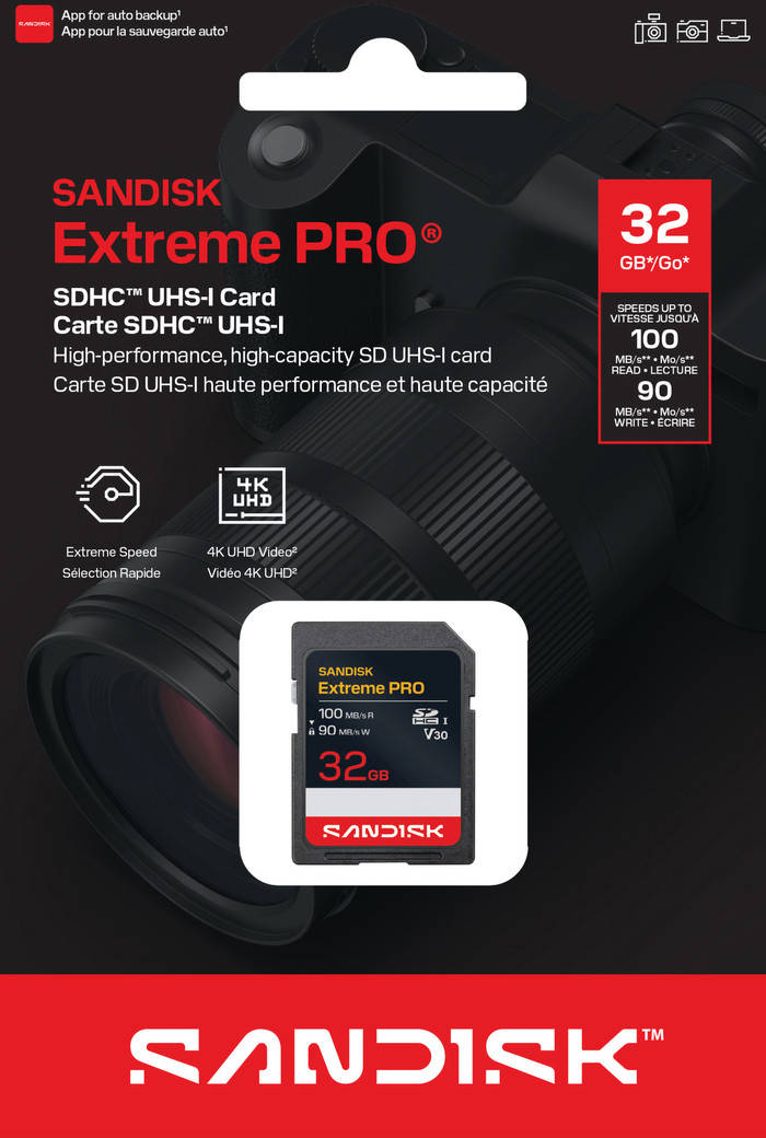 SANDISK Extreme PRO SDHC 32GB 90MB/s packaging