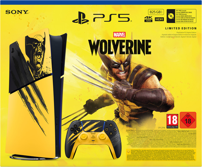 PlayStation 5 Slim Digital Edition + Wolverine Battle Yellow Limited Edition vorne