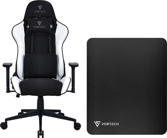 Vortech Essential Gaming-Stuhl Weiß + Vortech Bodenschutzmatte Schwarz Main Image