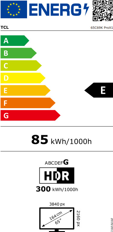 TCL QD Mini-LED 65 Zoll C69K Pro (2026) energielabel
