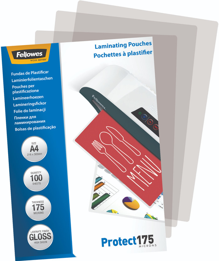 Fellowes Laminierhüllen Protect 175 Micron A4 (100 Stück) verpackung