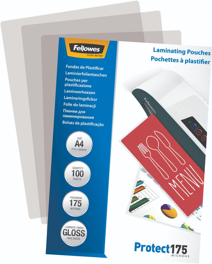 Fellowes Laminierhüllen Protect 175 Micron A4 (100 Stück) verpackung