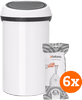 Brabantia Touch Bin 60 Liter Weiß + Müllbeutel (120 Stück)