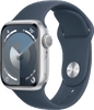 Apple Watch Series 9 41 mm Silber Aluminium Sportarmband Blau S/M