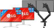 LG 27UP83AK-W Doppelpack + BlueBuilt Monitorhalterung Mechanische Feder für 2 Monitore