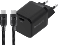 BlueBuilt 65 W GaN USB-C-Ladegerät Schwarz + USB-C-Kabel 240 W 2 m Nylon Schwarz