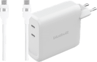 BlueBuilt 140-Watt-GaN-Ladegerät mit 2 USB-C-Ports Weiß + BlueBuilt USB-C-Kabel 240 W 2 m Nylon