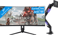 Vortech Pro 34 inches Quad HD Curved + Vortech Monitor Arm with Gas Spring