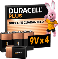 Duracell Plus 9V batteries 4 pieces