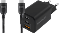 BlueBuilt Power-Delivery-Ladegerät 2 USB-C-Ports 65 W + USB-C-Kabel 1,5 m Nylon Schwarz