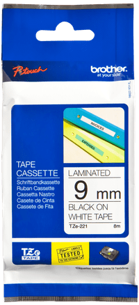 Brother TZe-221 Black on White (9mm x 8m)