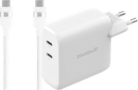 BlueBuilt 100-Watt-GaN-Ladegerät mit 2 USB-C-Ports Weiß + BlueBuilt USB-C-Kabel 240 W 2 m Nylon
