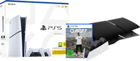 PS5 Slim mit Laufwerk + FC 27 + Schwarze Cover + Zusätzlicher Controller Weiß + Ladestation