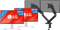 LG 27UP83AK-W Doppelpack + BlueBuilt Monitorhalterung Mechanische Feder für 2 Monitore
