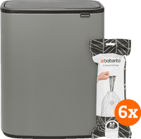 Brabantia Bo Touch Bin 60L Mineral Concrete Gray + Trash Bags (120 units)