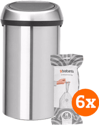 Brabantia Touch Bin 60L Stainless Steel Fingerprint-Proof + Trash Bags (120 units)