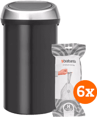 Brabantia Touch Bin 60L Matte Black Fingerprint-Proof + Trash Bags (120 units)