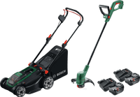 Bosch Rotak 18V2-43 + Bosch Easygrasscut 18 + Bosch Starterset 18V 4,0 Ah (2x)