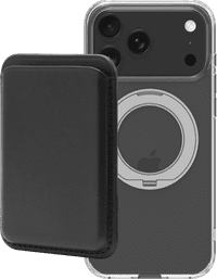 BlueBuilt MagSafe Hülle und Ständer iPhone 18 Pro Max Transparent + Kartenhalter Leder Schwarz