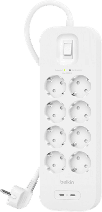 Belkin Surge Protection 8 Outlet 2m Dual USB-C 30W PD White