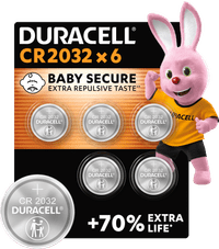 Duracell Specialty CR2032 lithium button cell batteries 3V 6 pieces