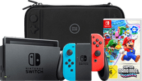 Nintendo Switch Rot/Blau + Super Mario Bros. Wonder + BlueBuilt Schutzhülle