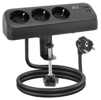 ACT AC2480 Desk Power Strip 3-way 1.5m 3x USB 30W Black