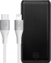 BlueBuilt Powerbank mit Schnellladefunktion 10.000 mAh + Lightning-Kabel 1,5 m Nylon Weiß