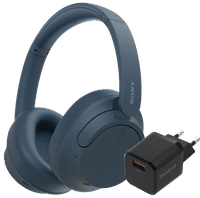 Sony WH-CH720N Blue + BlueBuilt Quick Charge Charger with USB-A Port 18W Black