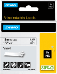 DYMO Rhino 12mm x 5.5m Black White Vinyl Labels