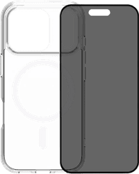 BlueBuilt Protective Back Cover with MagSafe iPhone 17 Pro Transparent + BlueBuilt iPhone 17 Pro Privacy Screen Protector Glass