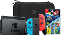 Nintendo Switch Rot/Blau + Super Mario Galaxy 1+2 + BlueBuilt Schutzhülle