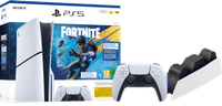 PlayStation 5 Slim mit Laufwerk Fortnite Set + Zusätzlicher Controller Weiß + Ladestation