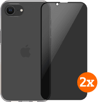 BlueBuilt Back Cover iPhone 16e Transparent + Privacy Filter Screen Protector Glass Duo Pack