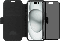 BlueBuilt Apple iPhone 16 Book Case Leather Black + Privacy Filter Glass Screen Protector