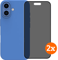 BlueBuilt Back Cover iPhone 16 Blue + Privacy Filter Glass Screen Protector Duo Pack
