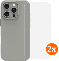 BlueBuilt Back Cover iPhone 16 Pro Gray + Screen Protector Glass Duo Pack