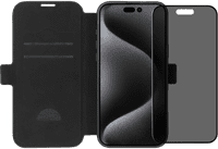 BlueBuilt Apple iPhone 16 Pro Max Book Case Leder Schwarz + Privacy Panzerglas