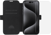 BlueBuilt Apple iPhone 16 Pro Max Book Case Leder Schwarz + Panzerglas