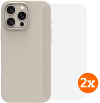BlueBuilt Backcover iPhone 16 Pro Max Beige + Panzerglas Doppelpack