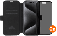 BlueBuilt Apple iPhone 16 Pro Max Book Case Leder Schwarz + Privacy Displayschutz Doppelpack