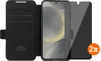 BlueBuilt Samsung Galaxy S25 Book Case Schwarz + Displayschutz mit Blickschutzfilter Doppelpack