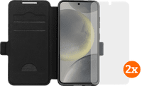 BlueBuilt Samsung Galaxy S25 Book Case Schwarz + Panzerglas Doppelpack