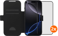 BlueBuilt Apple iPhone 17 Pro Book Case Leder Schwarz + Panzerglas Doppelpack