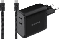 BlueBuilt 100-Watt-GaN-Ladegerät mit 2 USB-C-Ports Schwarz + BlueBuilt USB-C-Kabel 240 W 2 m Nylon