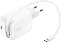 Belkin BoostCharge Pro Ladegerät 45 W USB-C Weiß + USB-C Einziehbares Kabel 0,8 m Kunststoff Weiß