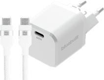 BlueBuilt 65 W GaN-USB-C-Ladegerät Weiß + USB-C-Kabel 240 W 2 m Nylon Weiß Laptop-Ladegerät mit USB-C