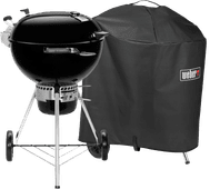 Weber Master-Touch Premium E-5770 Schwarz + Weber Premium Abdeckung 57 cm Holzkohlegrill Set mit Abdeckung