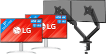LG 27UP83AK-W Doppelpack + BlueBuilt Monitorhalterung Mechanische Feder für 2 Monitore 27 Zoll Monitor-Set
